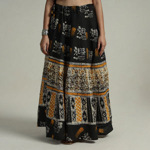 Black - Hand Batik Printed Running Stitch Cotton Long Skirt 88