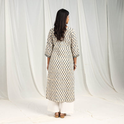 Beige - Block Printed Cotton Straight Ajrakh Kurta 06