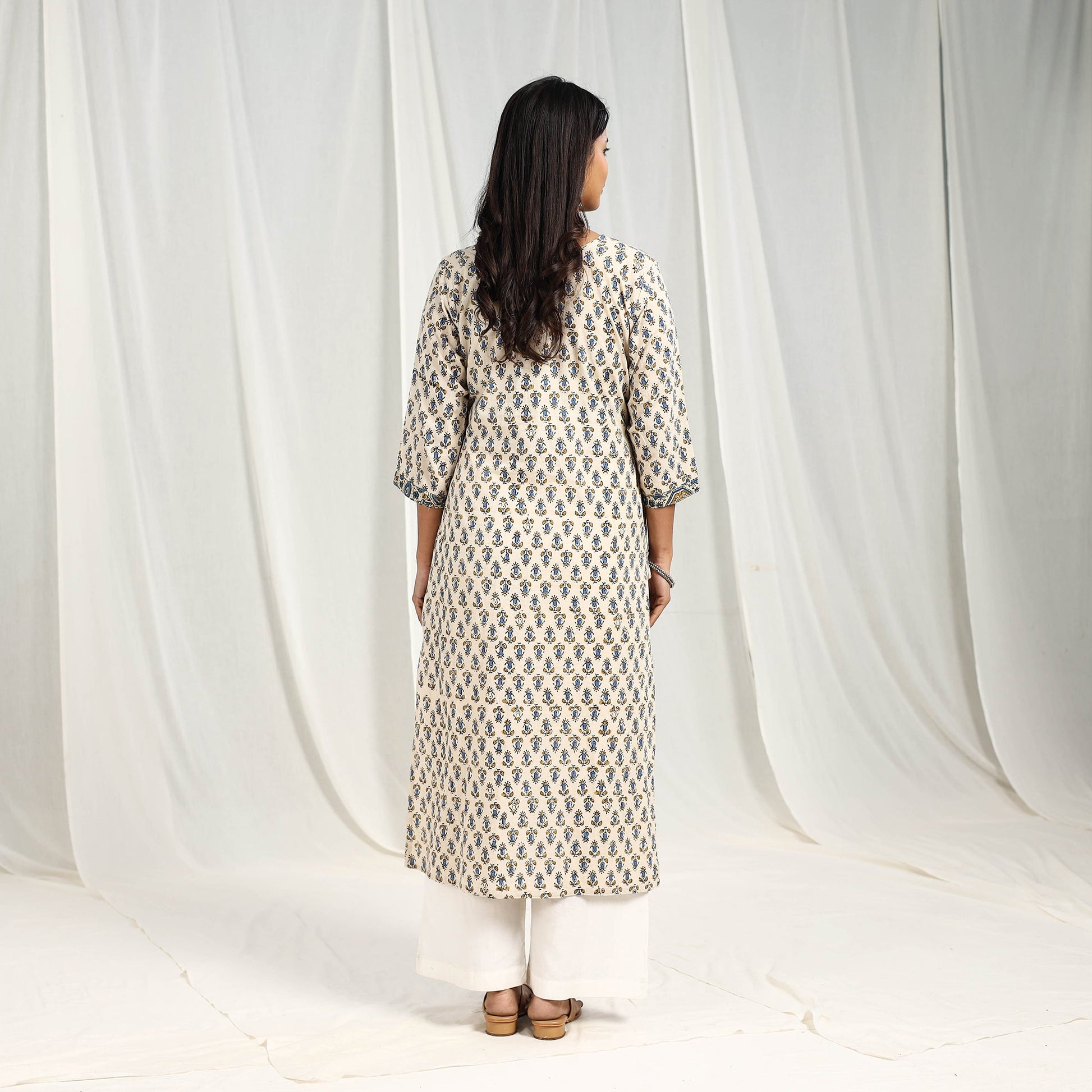 Beige - Block Printed Cotton Straight Ajrakh Kurta 06