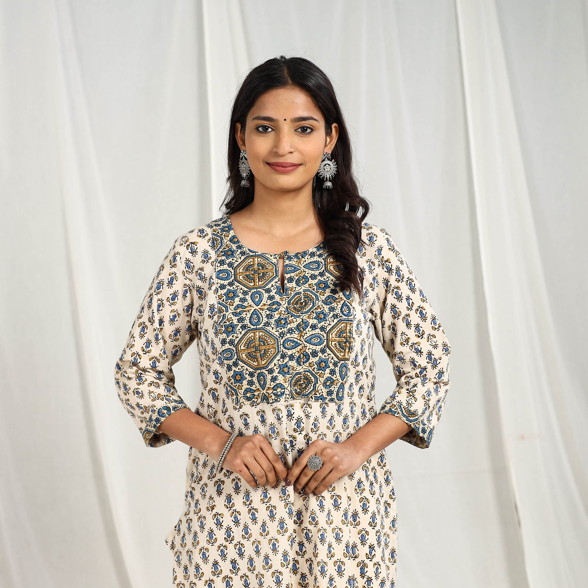 Beige - Block Printed Cotton Straight Ajrakh Kurta 06