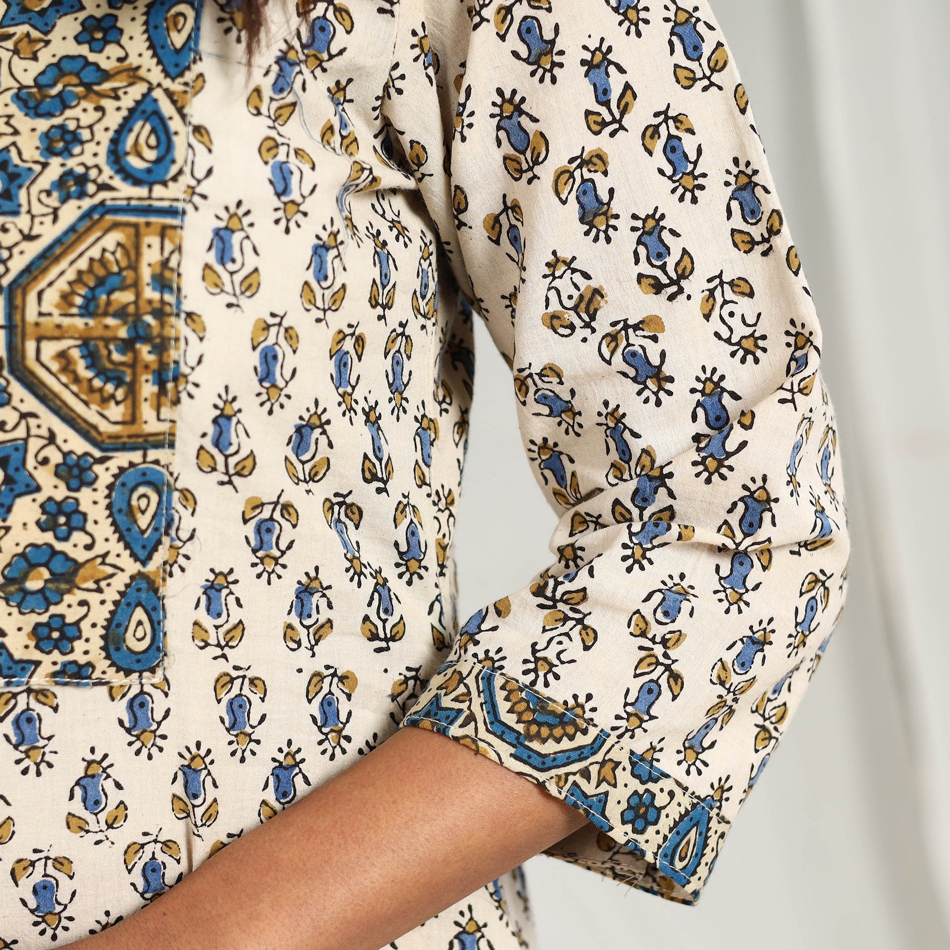 Beige - Block Printed Cotton Straight Ajrakh Kurta 06