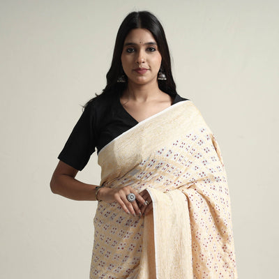 Beige - Kutch Bandhani Tie-Dye Pure Georgette Banarasi Neem Zari Jaal Saree