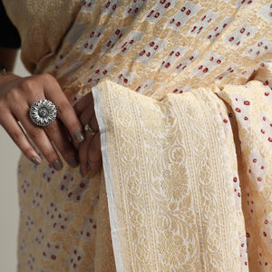 Beige - Kutch Bandhani Tie-Dye Pure Georgette Banarasi Neem Zari Jaal Saree