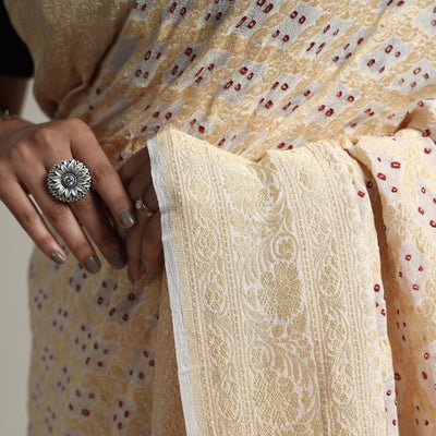 Beige - Kutch Bandhani Tie-Dye Pure Georgette Banarasi Neem Zari Jaal Saree