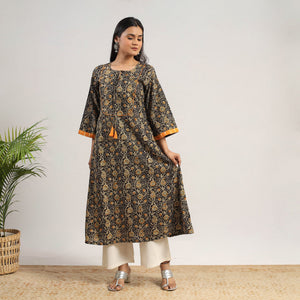 Black - Natural Dyed Block Print Cotton Kalamkari Kurta 06