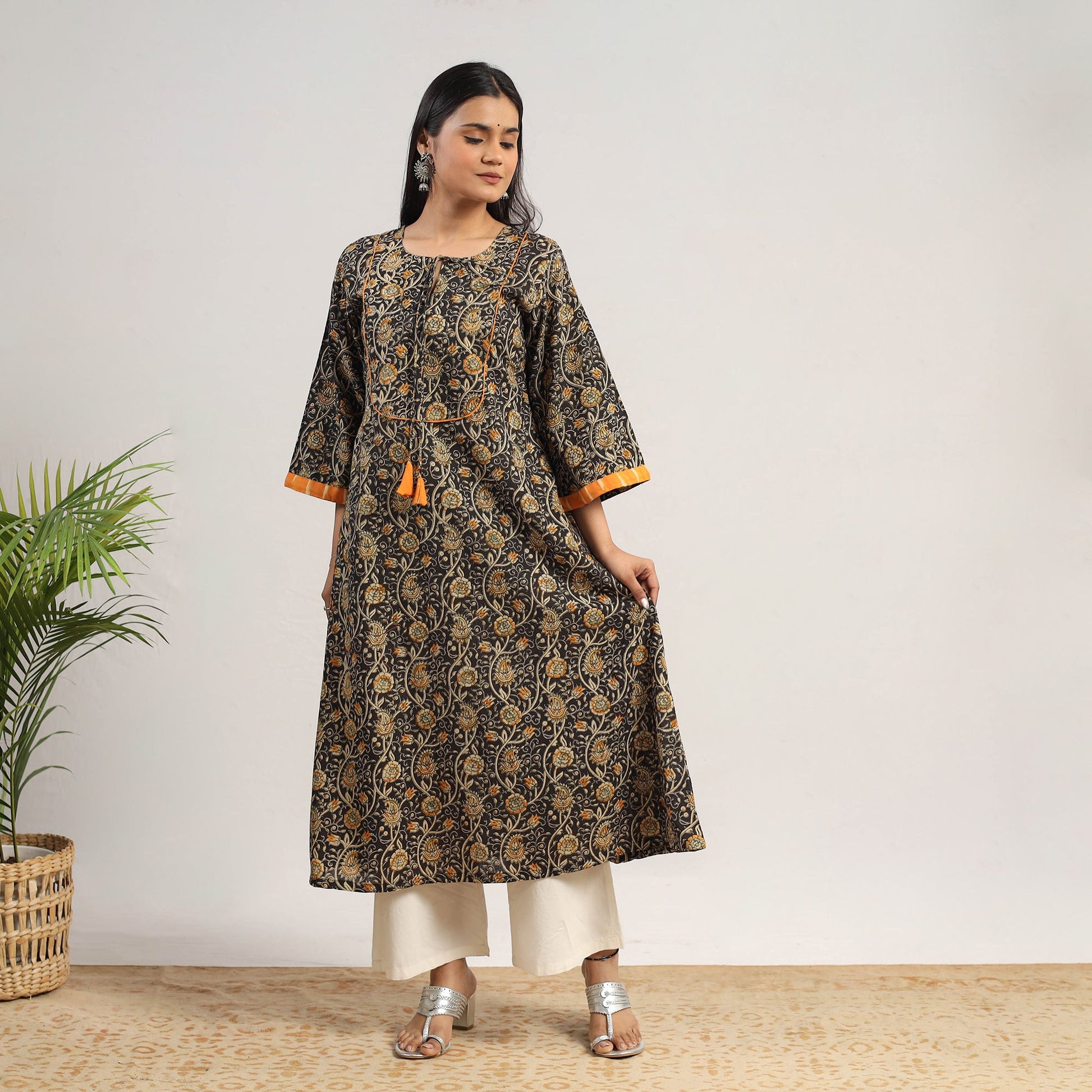 Black - Natural Dyed Block Print Cotton Kalamkari Kurta 06
