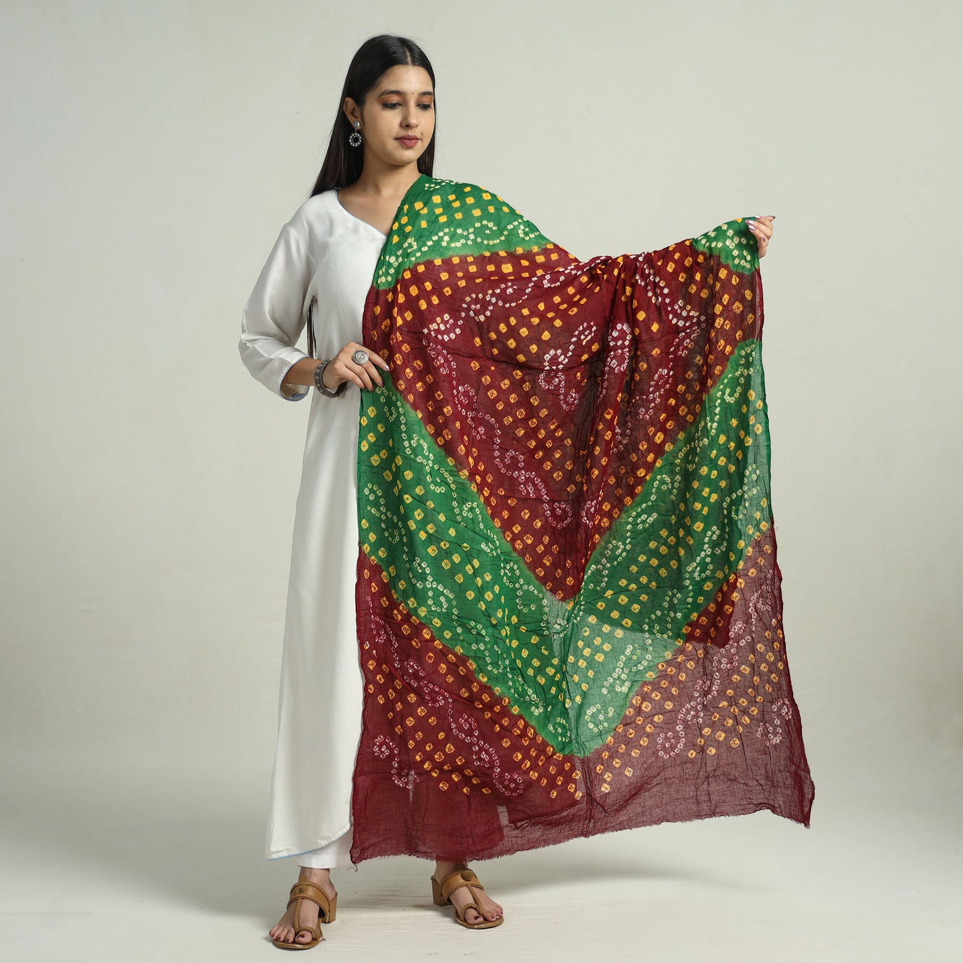Brown - Kutch Bandhani Tie-Dye Mul Cotton Dupatta 02