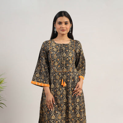 Black - Natural Dyed Block Print Cotton Kalamkari Kurta 06