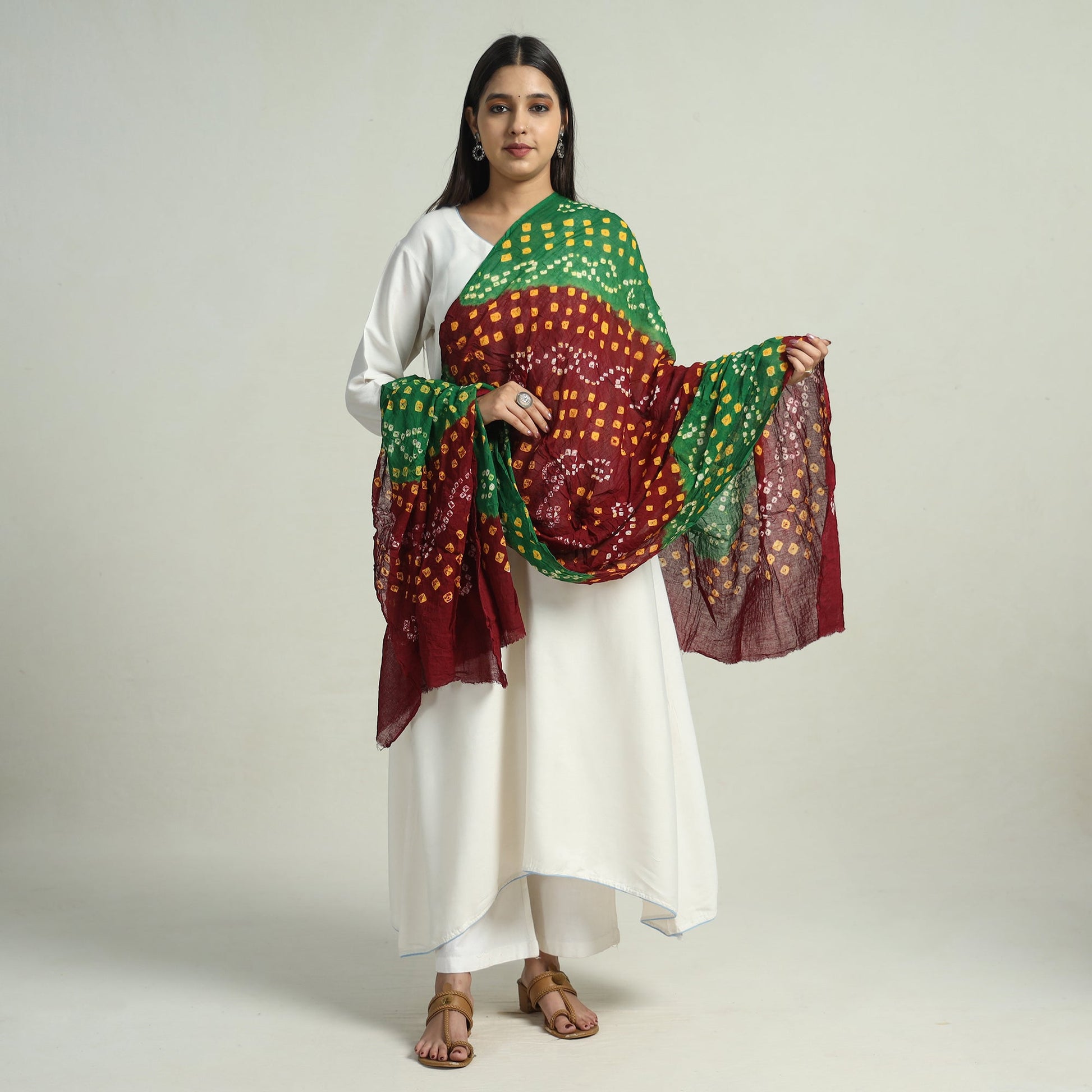 Brown - Kutch Bandhani Tie-Dye Mul Cotton Dupatta 02