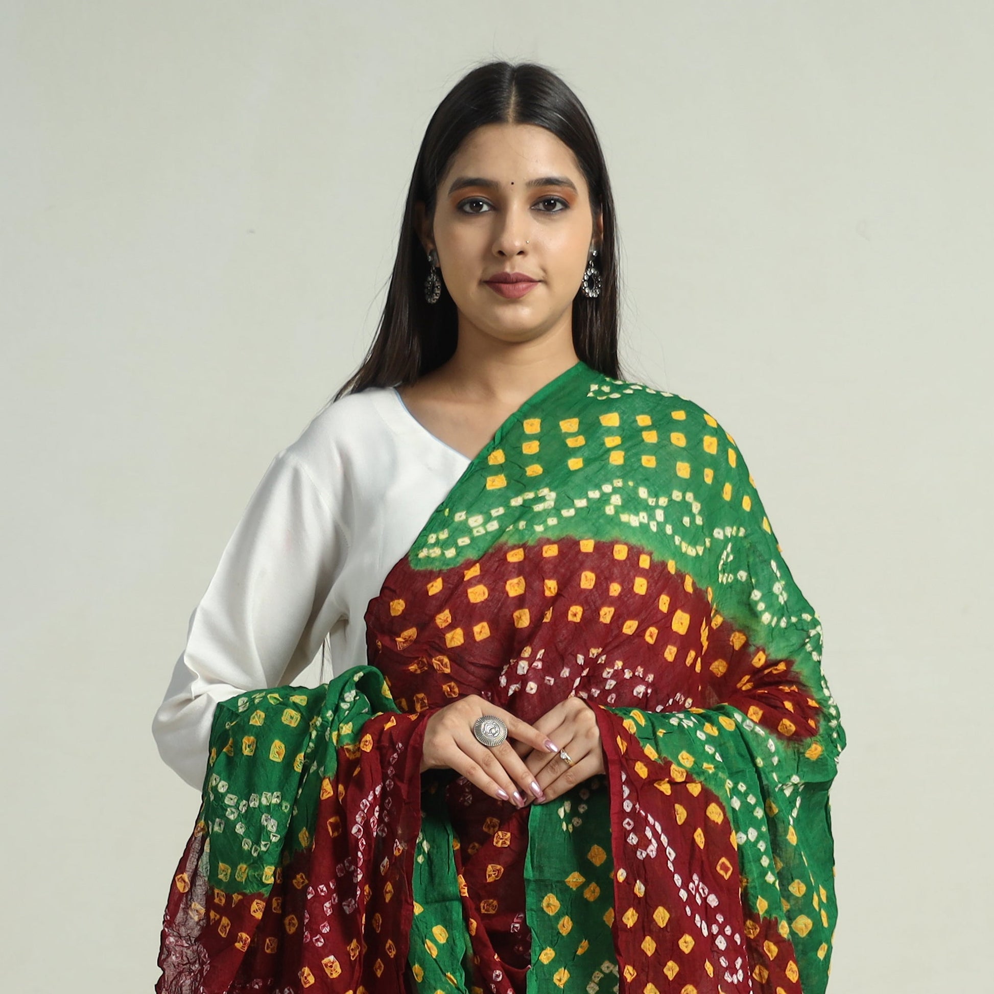 Brown - Kutch Bandhani Tie-Dye Mul Cotton Dupatta 02