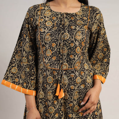 Black - Natural Dyed Block Print Cotton Kalamkari Kurta 06