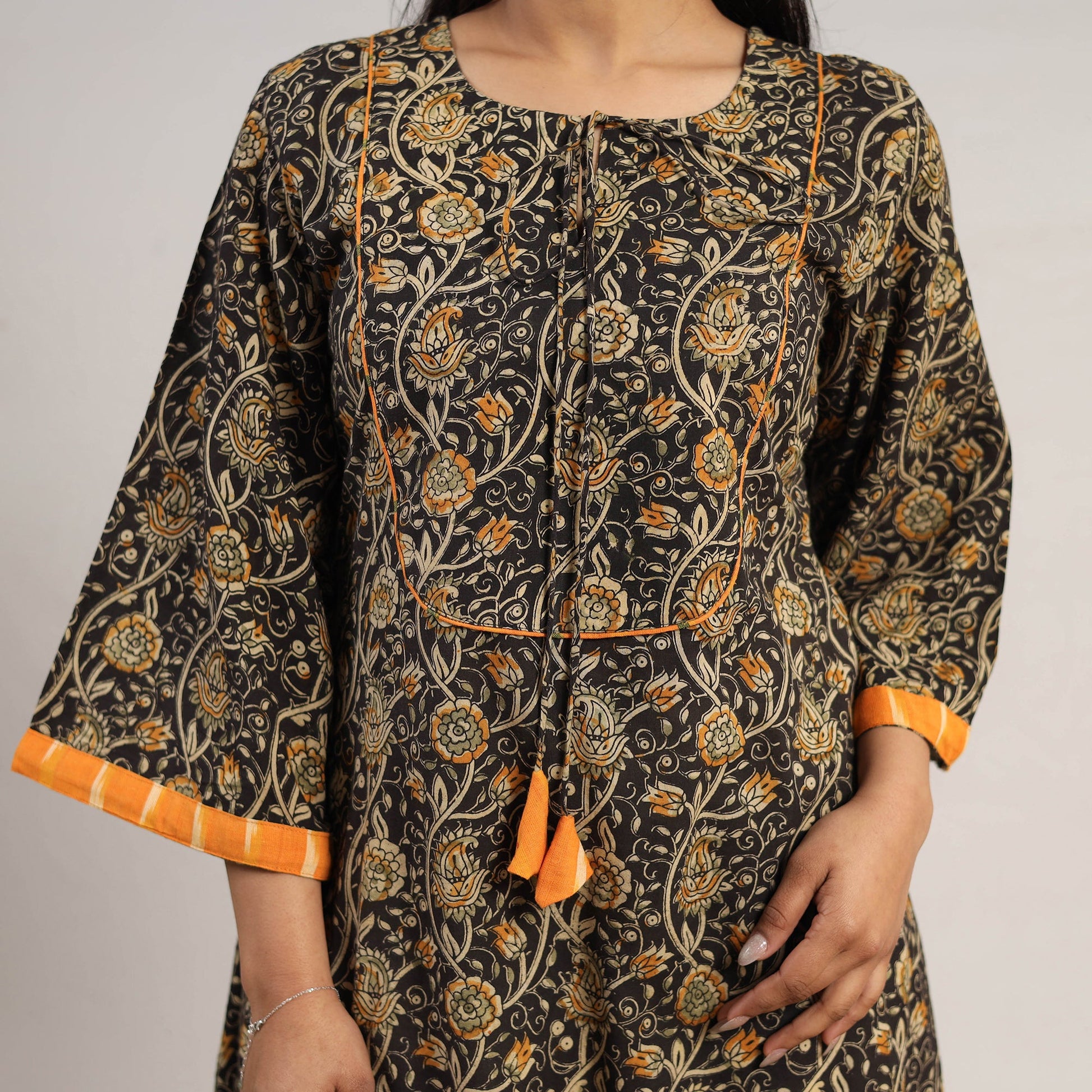 Black - Natural Dyed Block Print Cotton Kalamkari Kurta 06