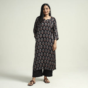 Black - Ajrakh Block Printed Modal Silk Kurta with Palazzo Set