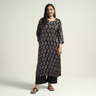 Black - Ajrakh Block Printed Modal Silk Kurta with Palazzo Set