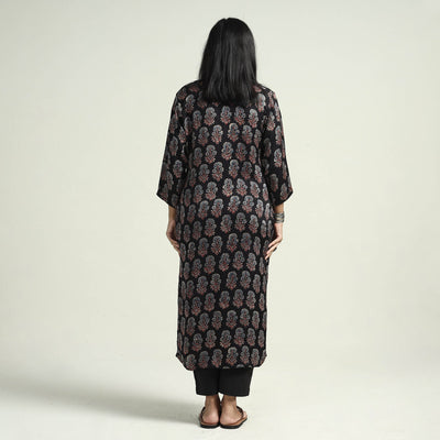 Black - Ajrakh Block Printed Modal Silk Kurta with Palazzo Set