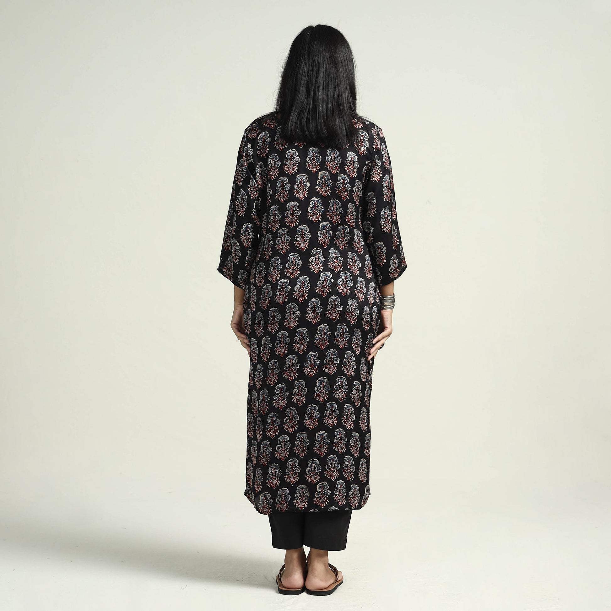 Black - Ajrakh Block Printed Modal Silk Kurta with Palazzo Set
