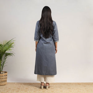 Ananya Grey Linen Cotton Plain Kurta with Gota Work