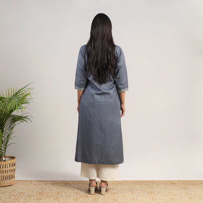 Ananya Grey Linen Cotton Plain Kurta with Gota Work