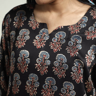 Black - Ajrakh Block Printed Modal Silk Kurta with Palazzo Set