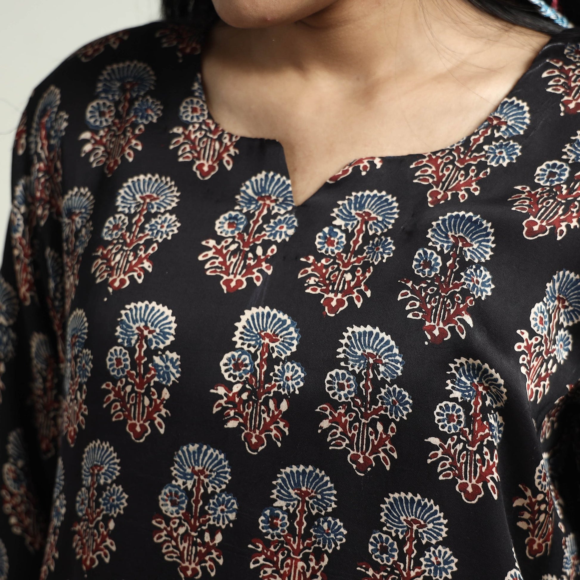 Black - Ajrakh Block Printed Modal Silk Kurta with Palazzo Set