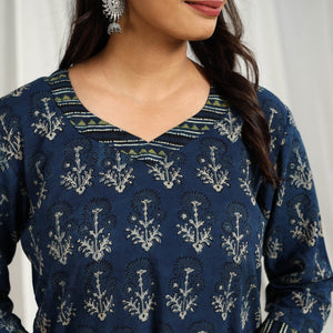 Blue - Block Printed Cotton Straight Ajrakh Kurta 02