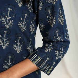 Blue - Block Printed Cotton Straight Ajrakh Kurta 02