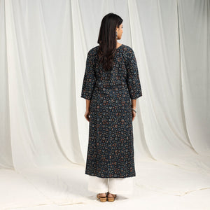 Blue - Block Printed Cotton Straight Ajrakh Kurta 11