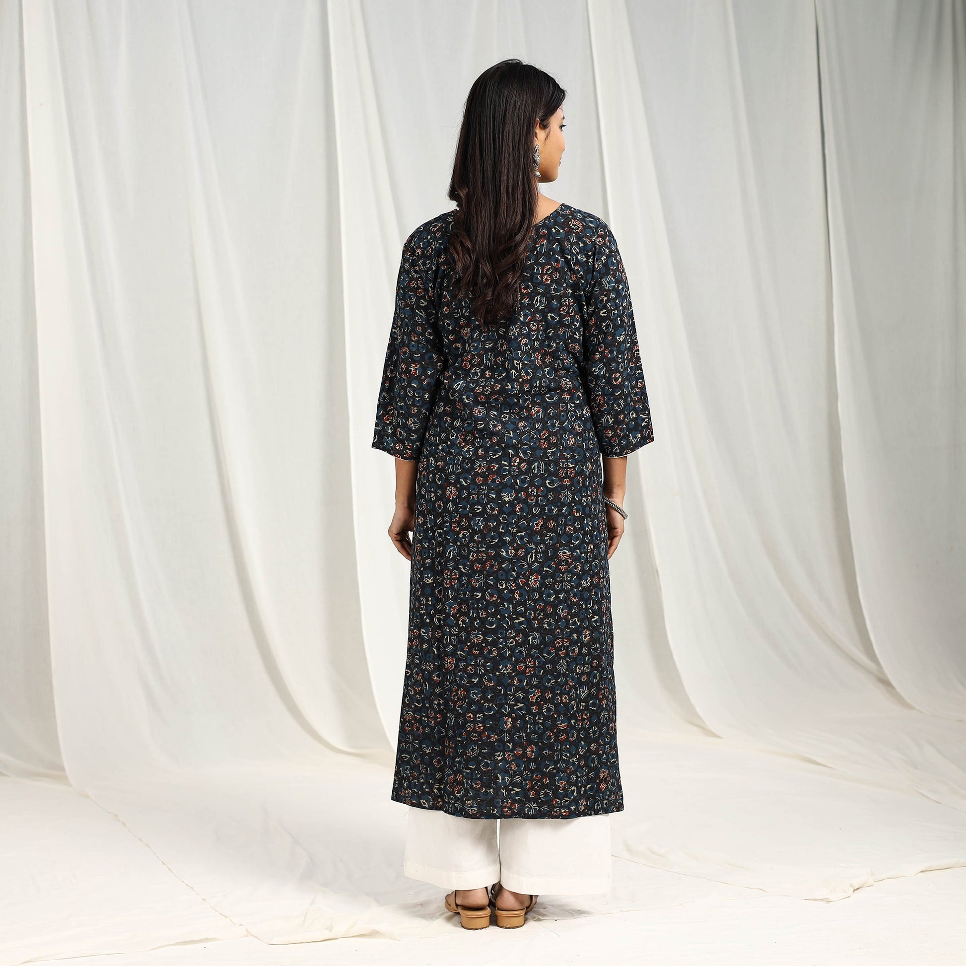 Blue - Block Printed Cotton Straight Ajrakh Kurta 11