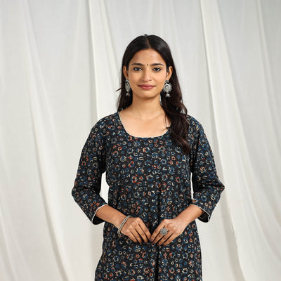 Blue - Block Printed Cotton Straight Ajrakh Kurta 11