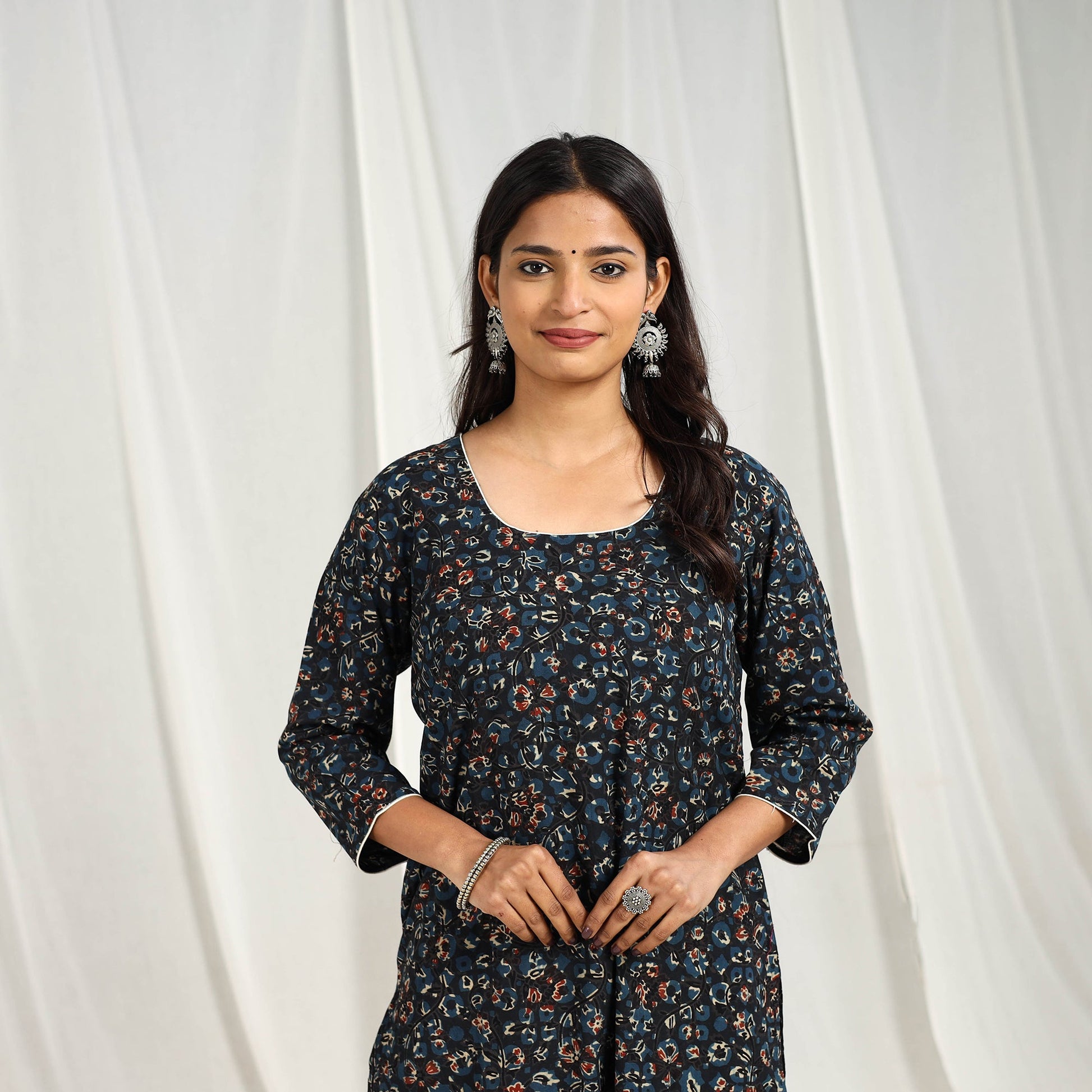 Blue - Block Printed Cotton Straight Ajrakh Kurta 11