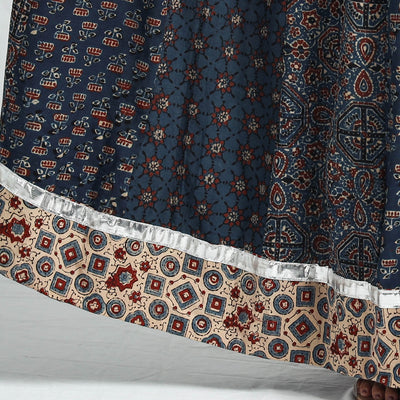 Blue - Ajrakh Block Printed 24 Kali Patchwork Cotton Long Skirt