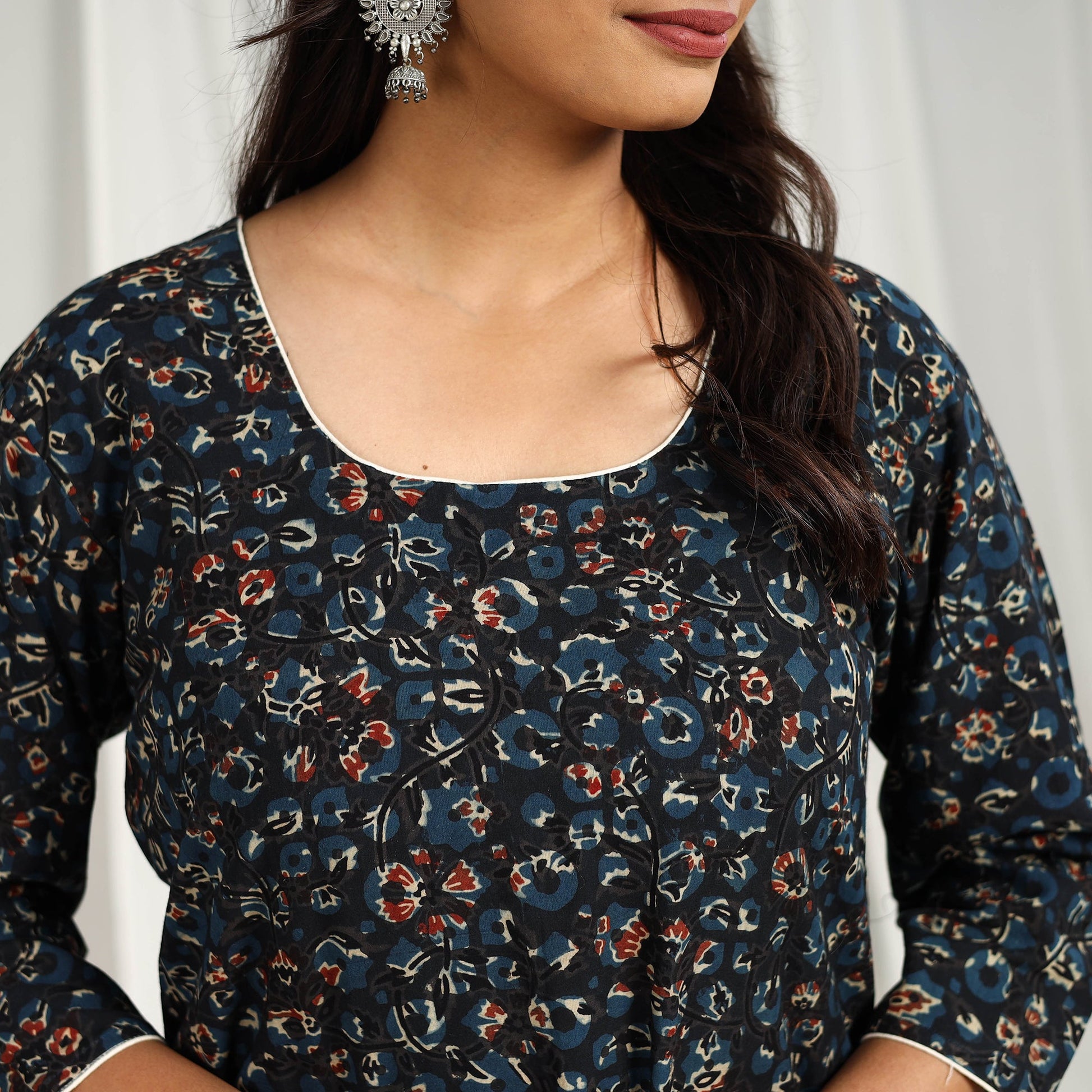 Blue - Block Printed Cotton Straight Ajrakh Kurta 11