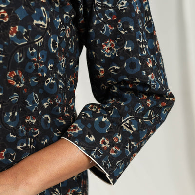 Blue - Block Printed Cotton Straight Ajrakh Kurta 11
