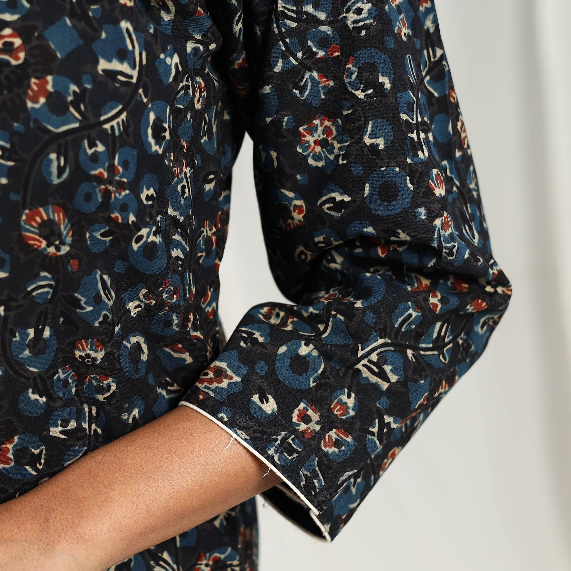 Blue - Block Printed Cotton Straight Ajrakh Kurta 11
