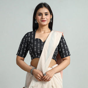 Black - Jacquard Weave Cotton Stitched Blouse 07