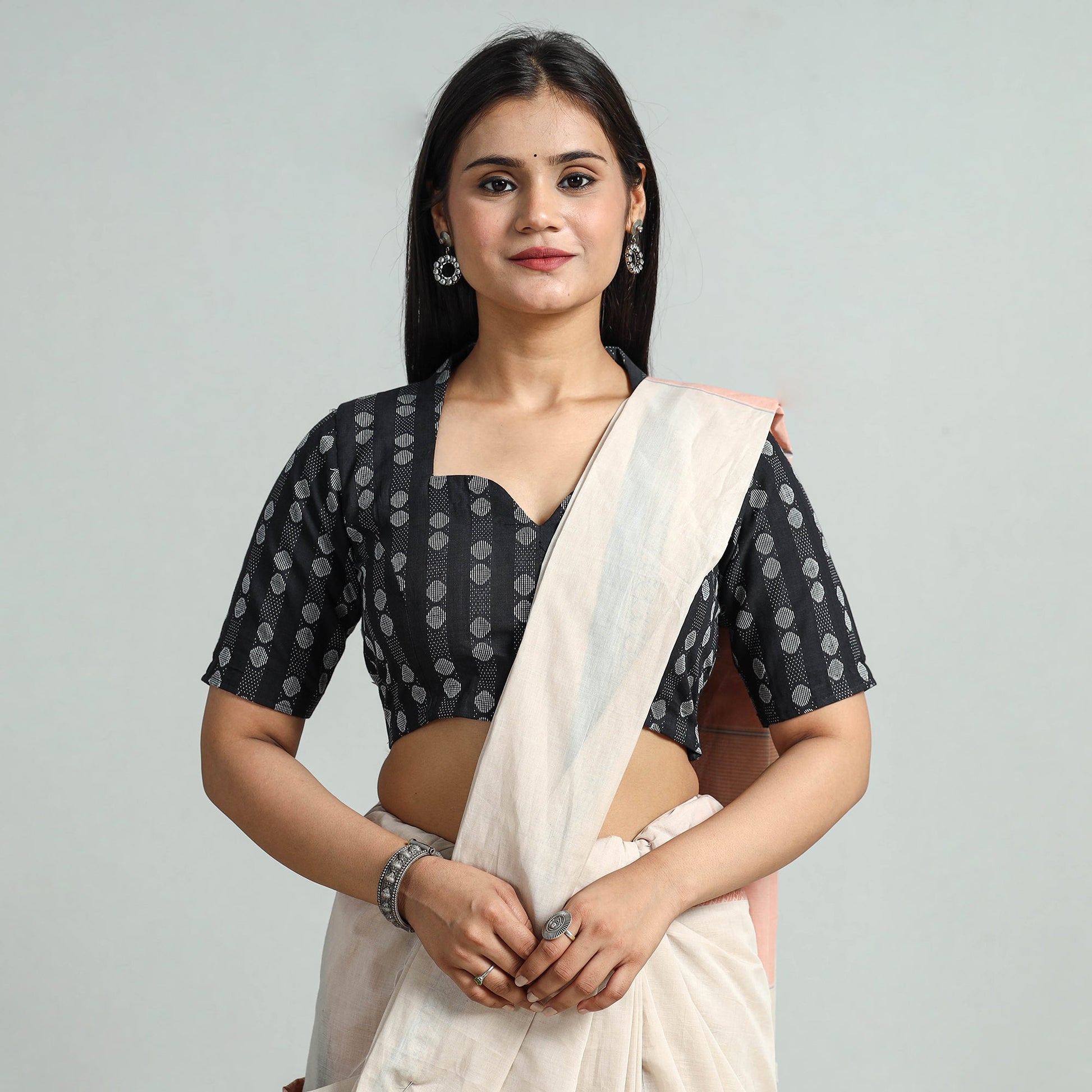 Black - Jacquard Weave Cotton Stitched Blouse 07