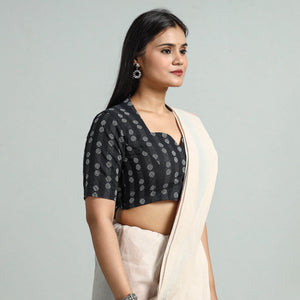 Black - Jacquard Weave Cotton Stitched Blouse 07