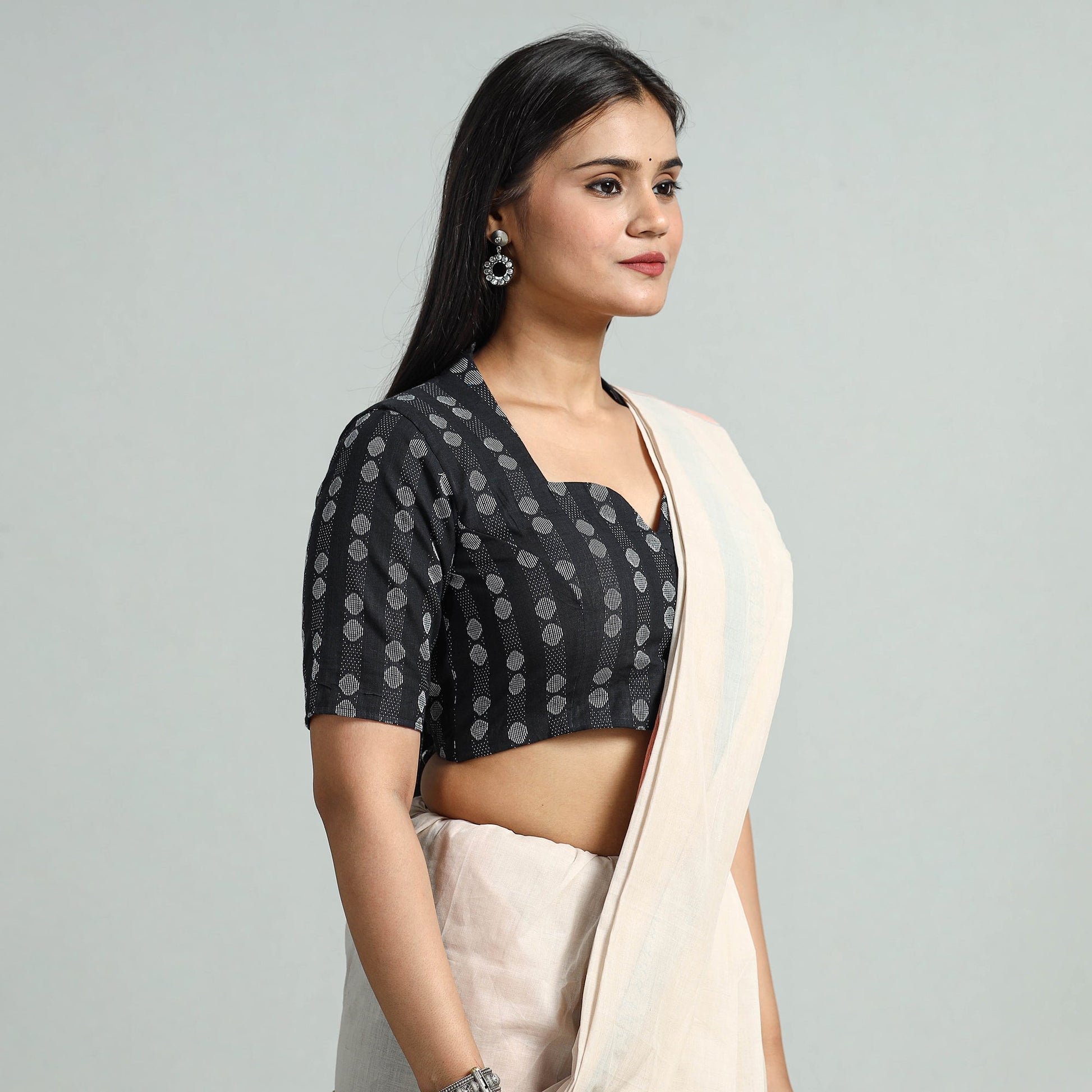 Black - Jacquard Weave Cotton Stitched Blouse 07