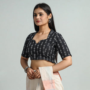 Black - Jacquard Weave Cotton Stitched Blouse 07