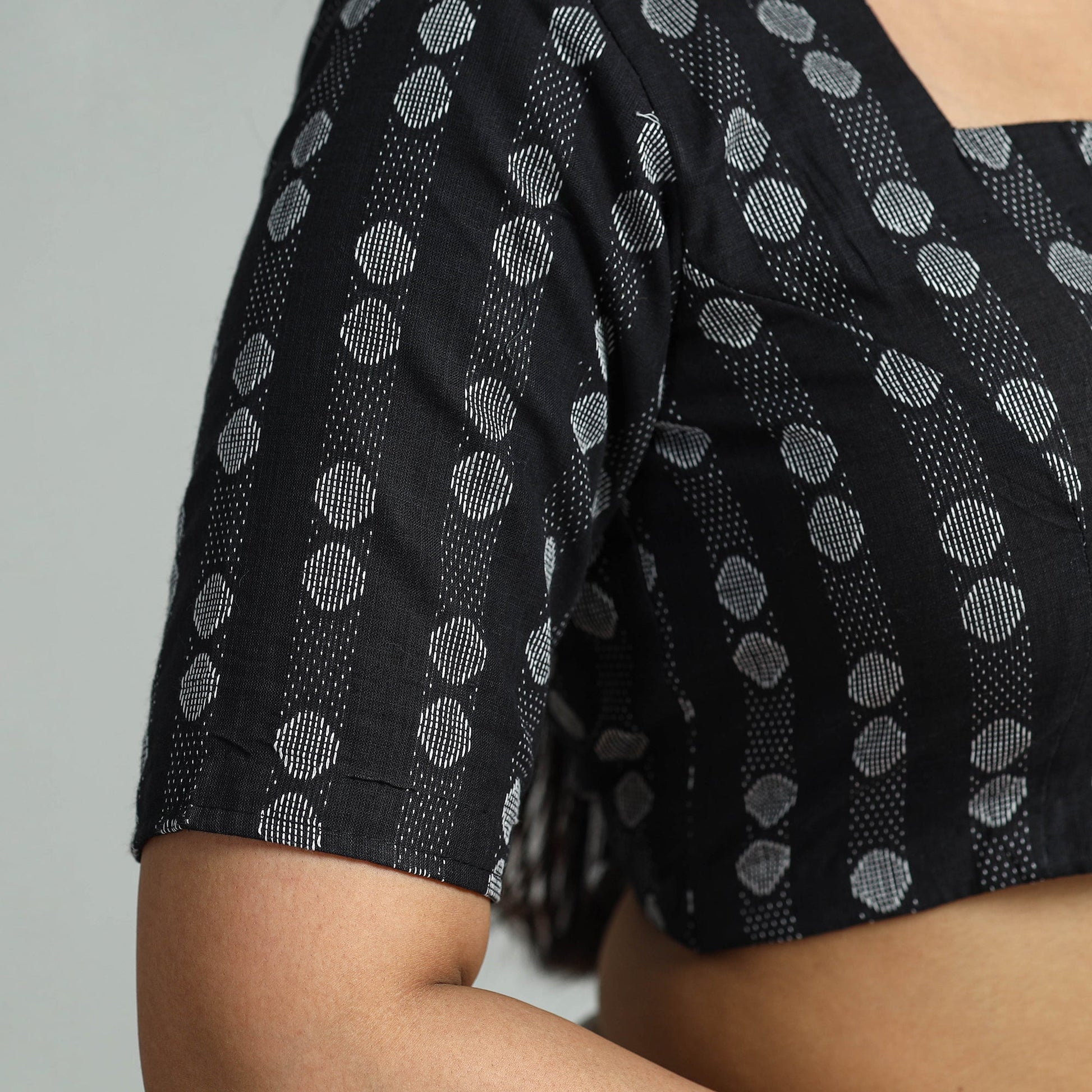 Black - Jacquard Weave Cotton Stitched Blouse 07