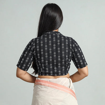 Black - Jacquard Weave Cotton Stitched Blouse 07