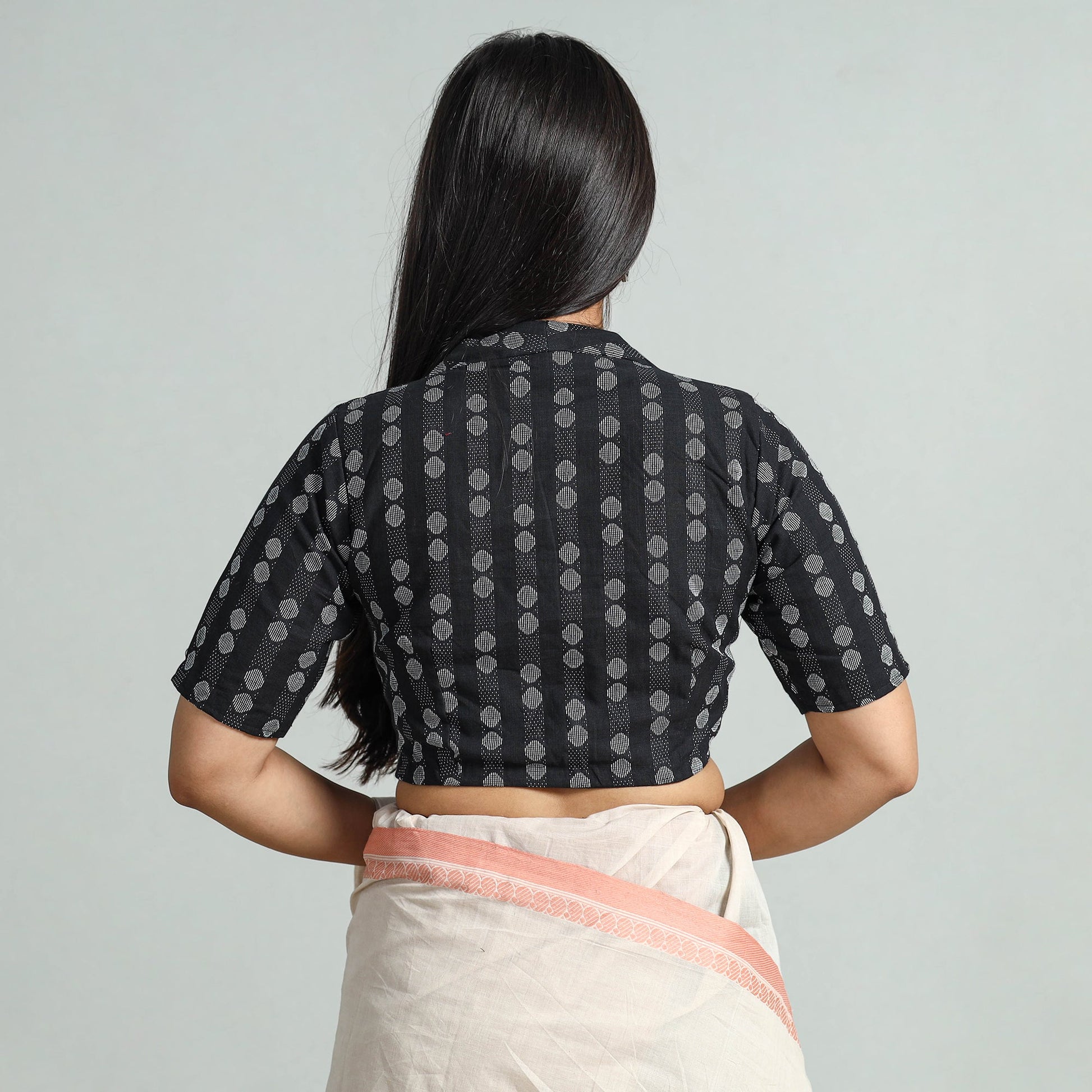 Black - Jacquard Weave Cotton Stitched Blouse 07