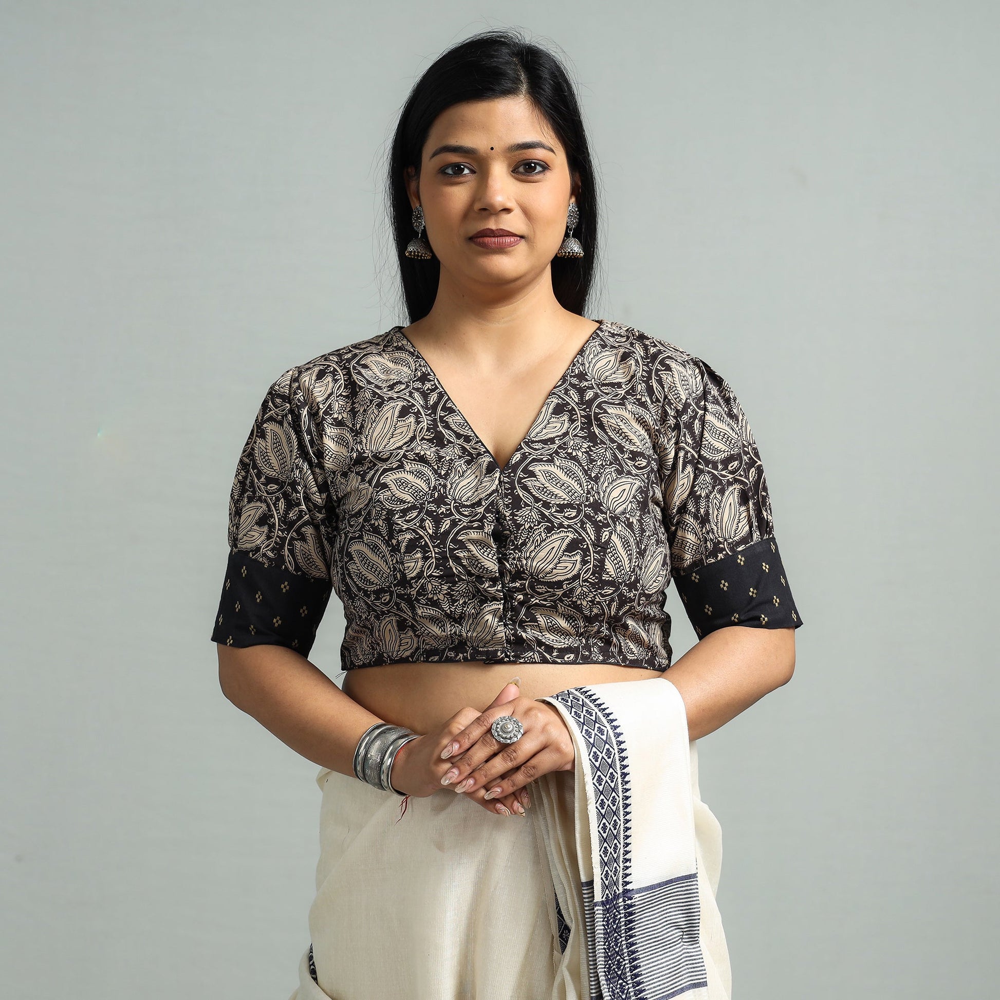 Black - Kalamkari Printed Cotton Stitched Blouse