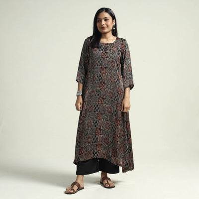 Black - Ajrakh Block Printed Modal Silk Kurta with Palazzo Set