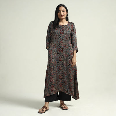 Black - Ajrakh Block Printed Modal Silk Kurta with Palazzo Set