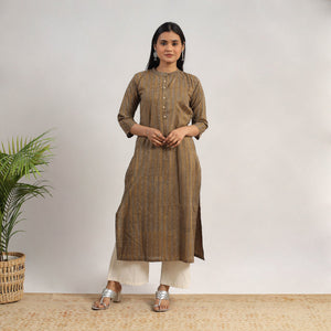 Brown - Block Print Cotton Straight Akola Kurta 11