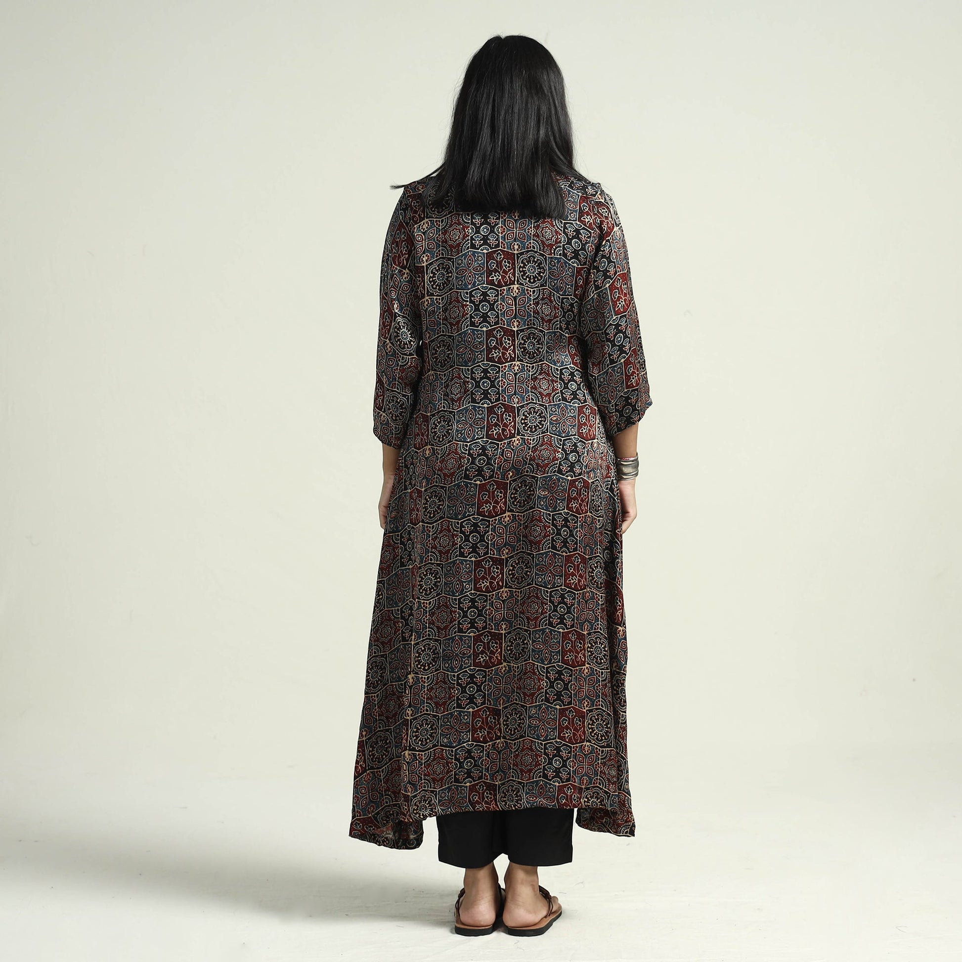 Black - Ajrakh Block Printed Modal Silk Kurta with Palazzo Set