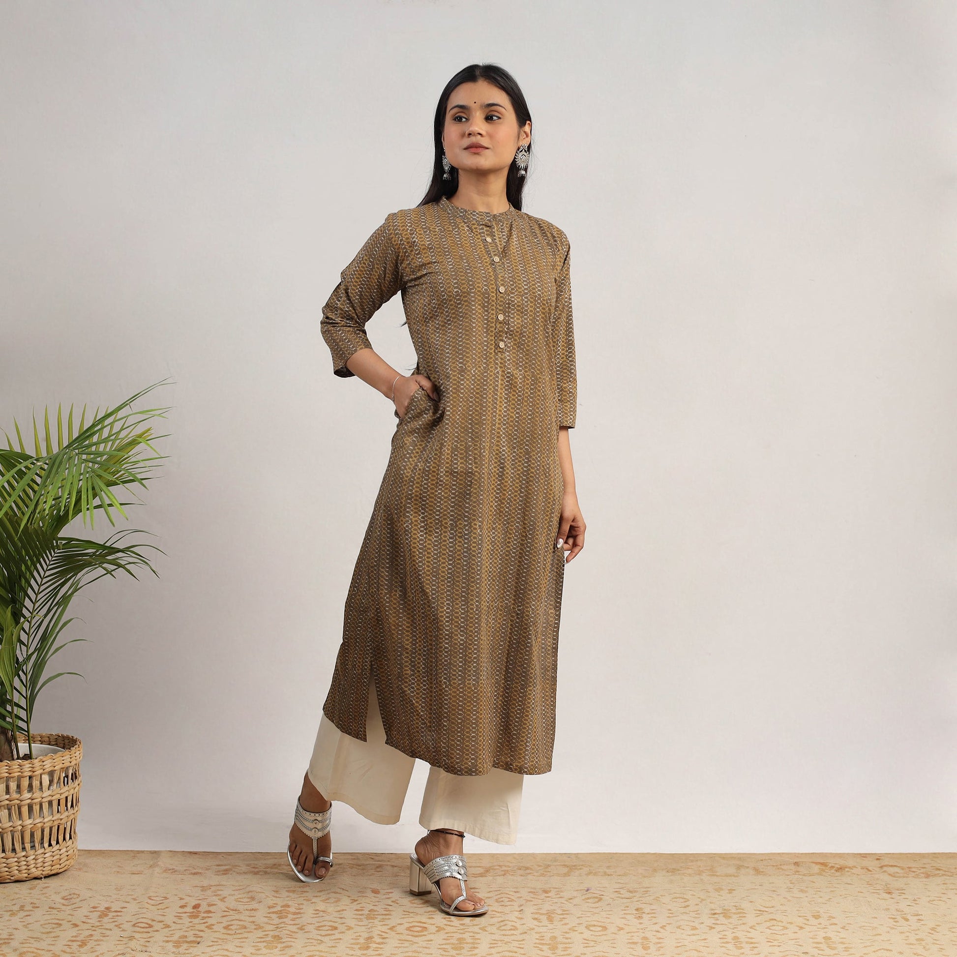 Brown - Block Print Cotton Straight Akola Kurta 11