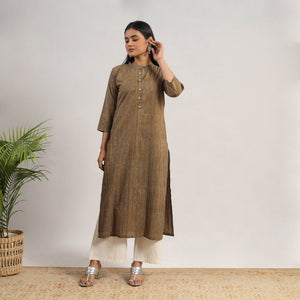 Brown - Block Print Cotton Straight Akola Kurta 11