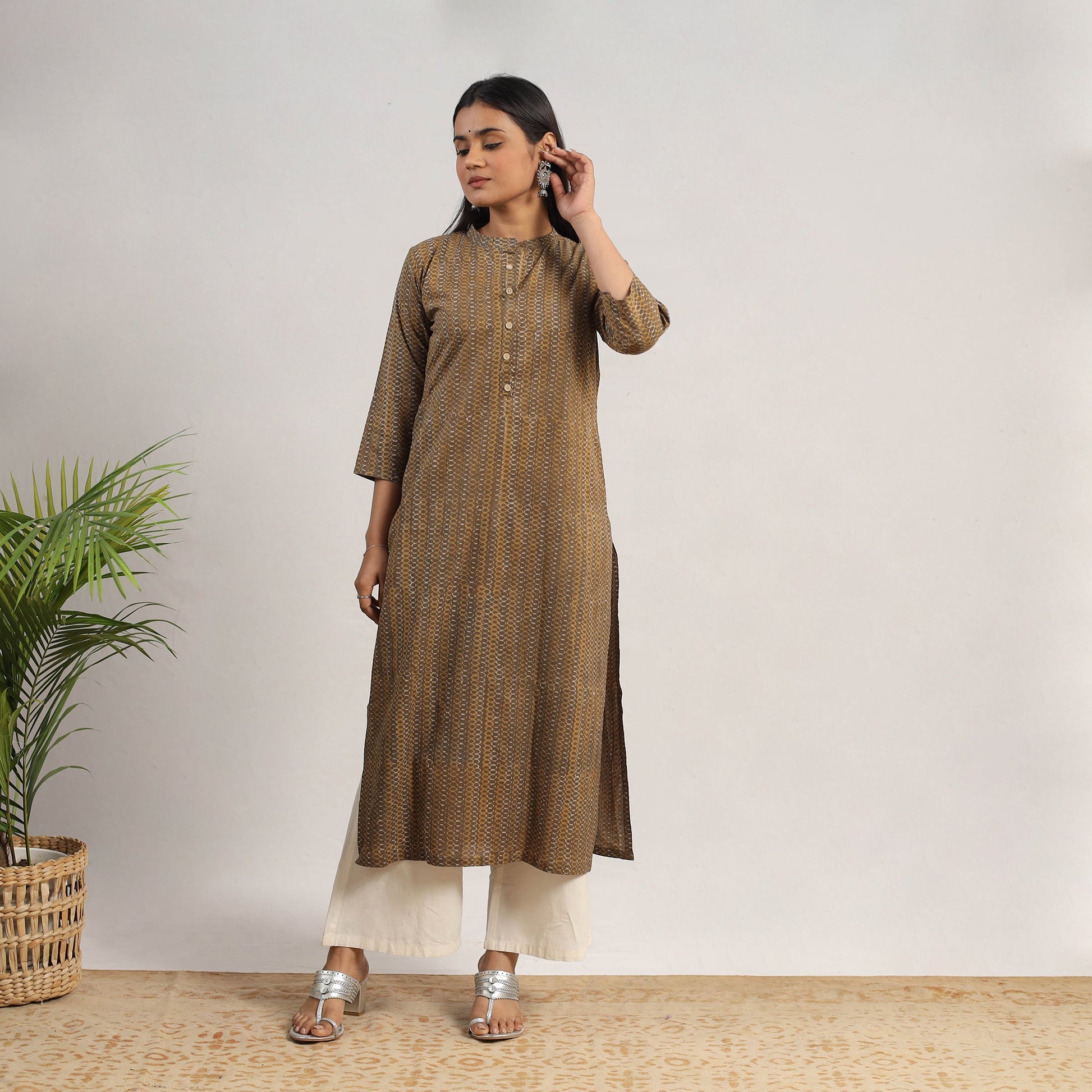 Brown - Block Print Cotton Straight Akola Kurta 11